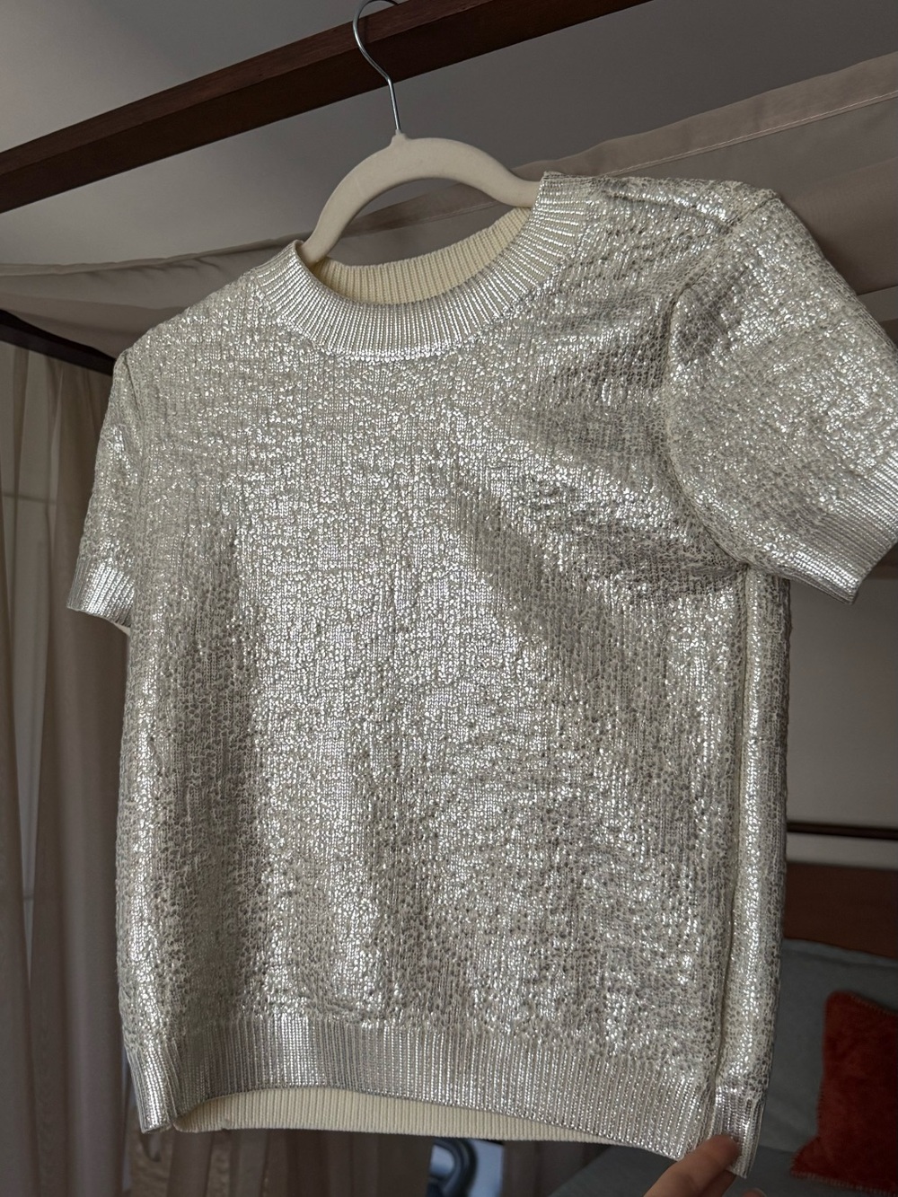 Bar III Metallic Silver Short-Sleeve Knit Tee